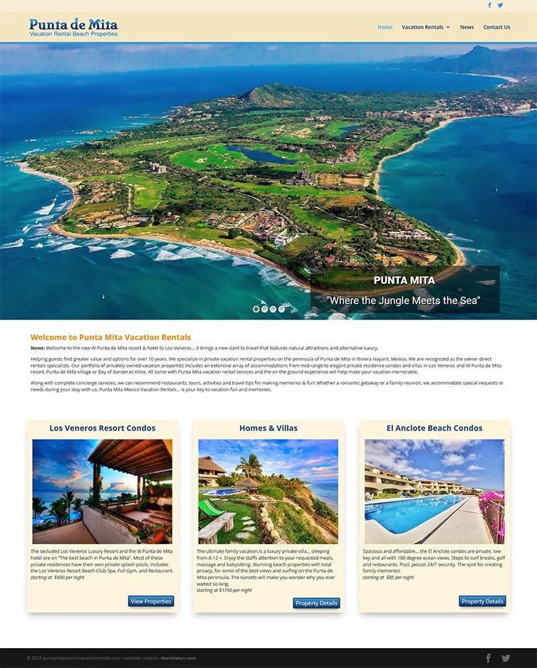 Punta Mita Vacation Rentals website thumbnail